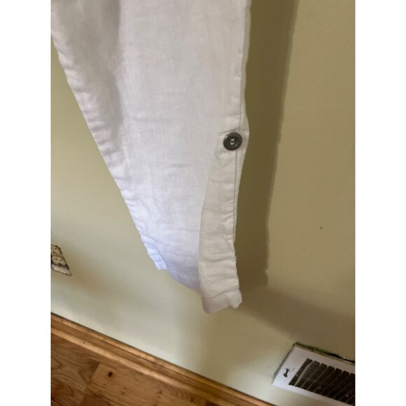 Womens Linen Pants Size 8 White Drawstring Waist Coastal Beach Boho Lagenlook - Picture 10 of 12